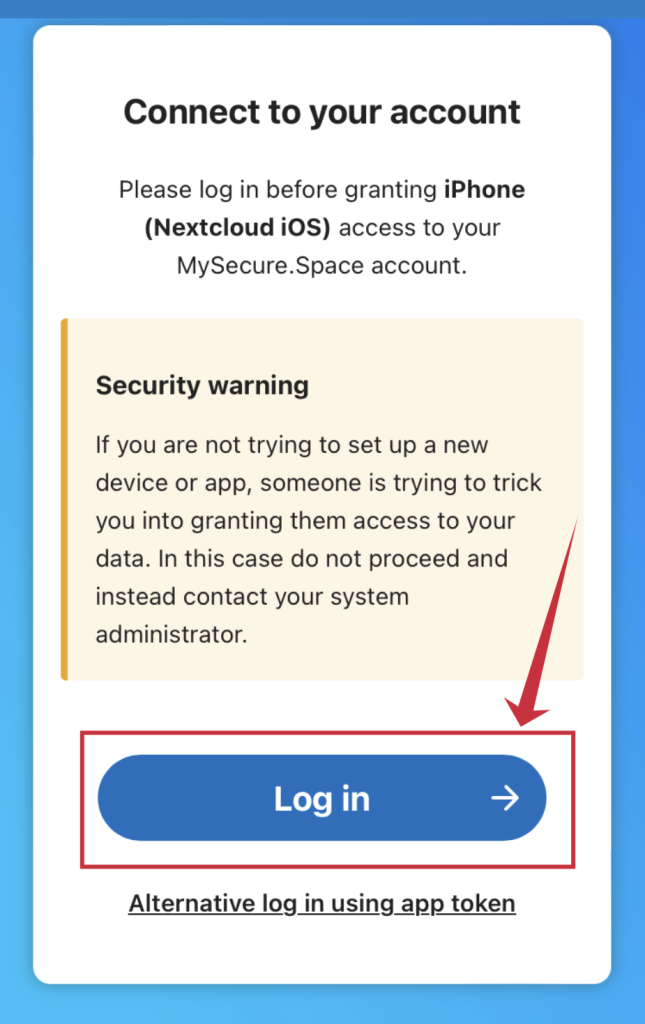 How to install NextCloud iPhone iPad Android Step: Login